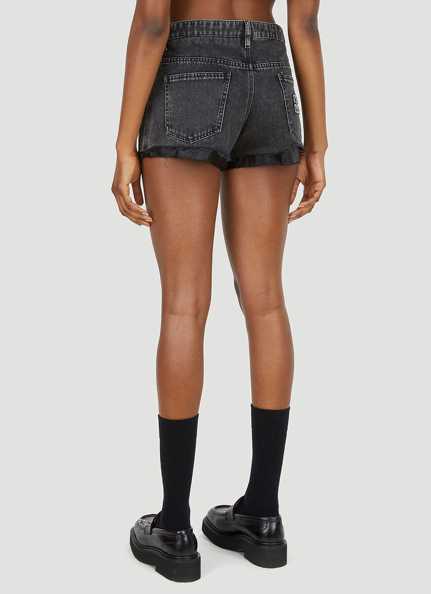 Miu Miu Logo Details Denim Shorts In Black