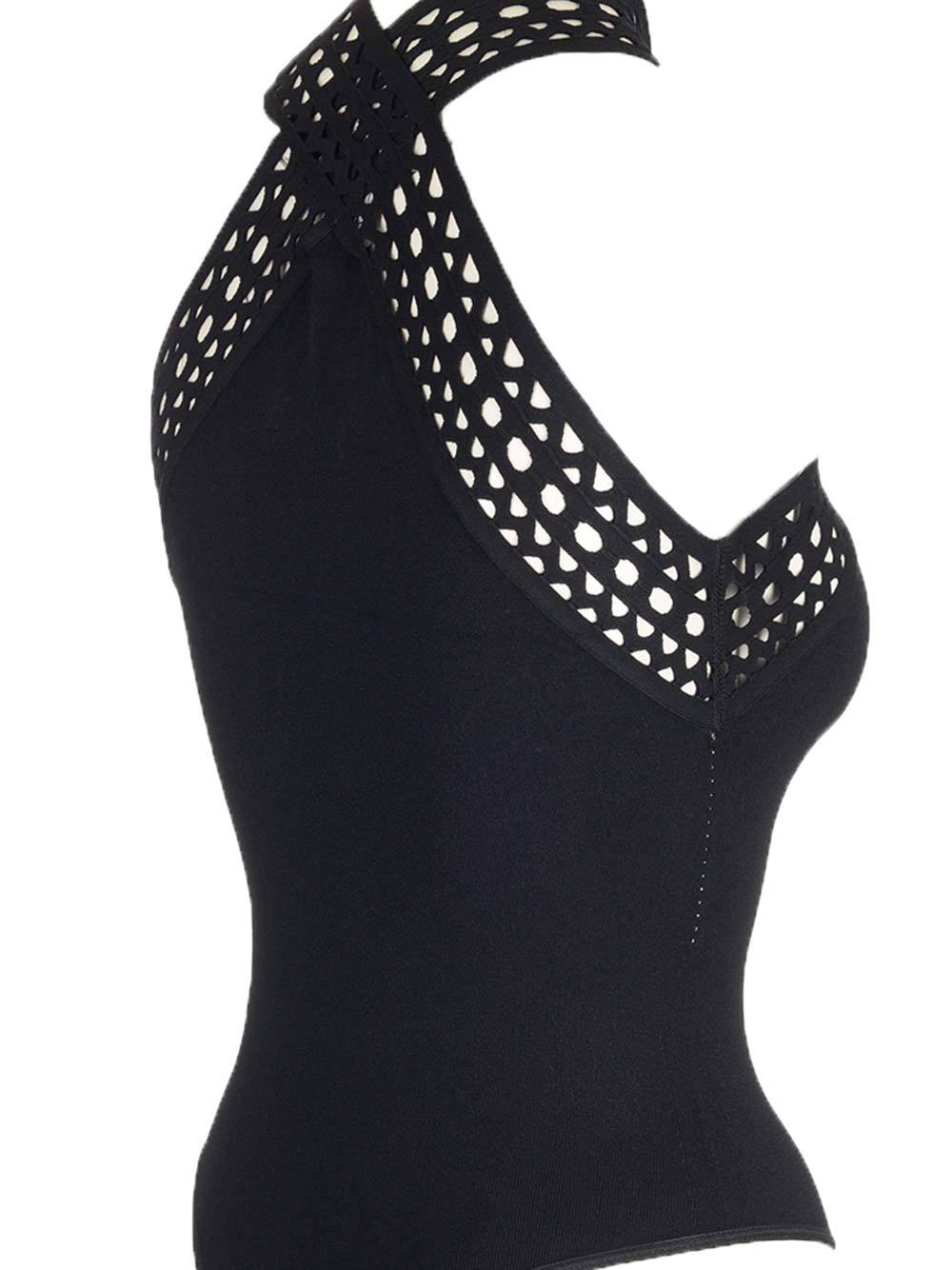 Shop Alaïa Halterneck Cut-out Bodysuit In Black
