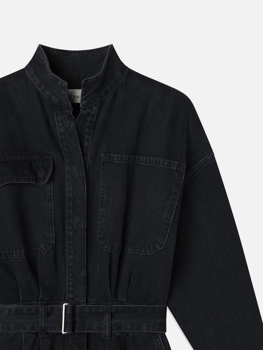 Frame Womens Portia The Cocoon Belted Organic Cotton-denim Jumpsuit In Black