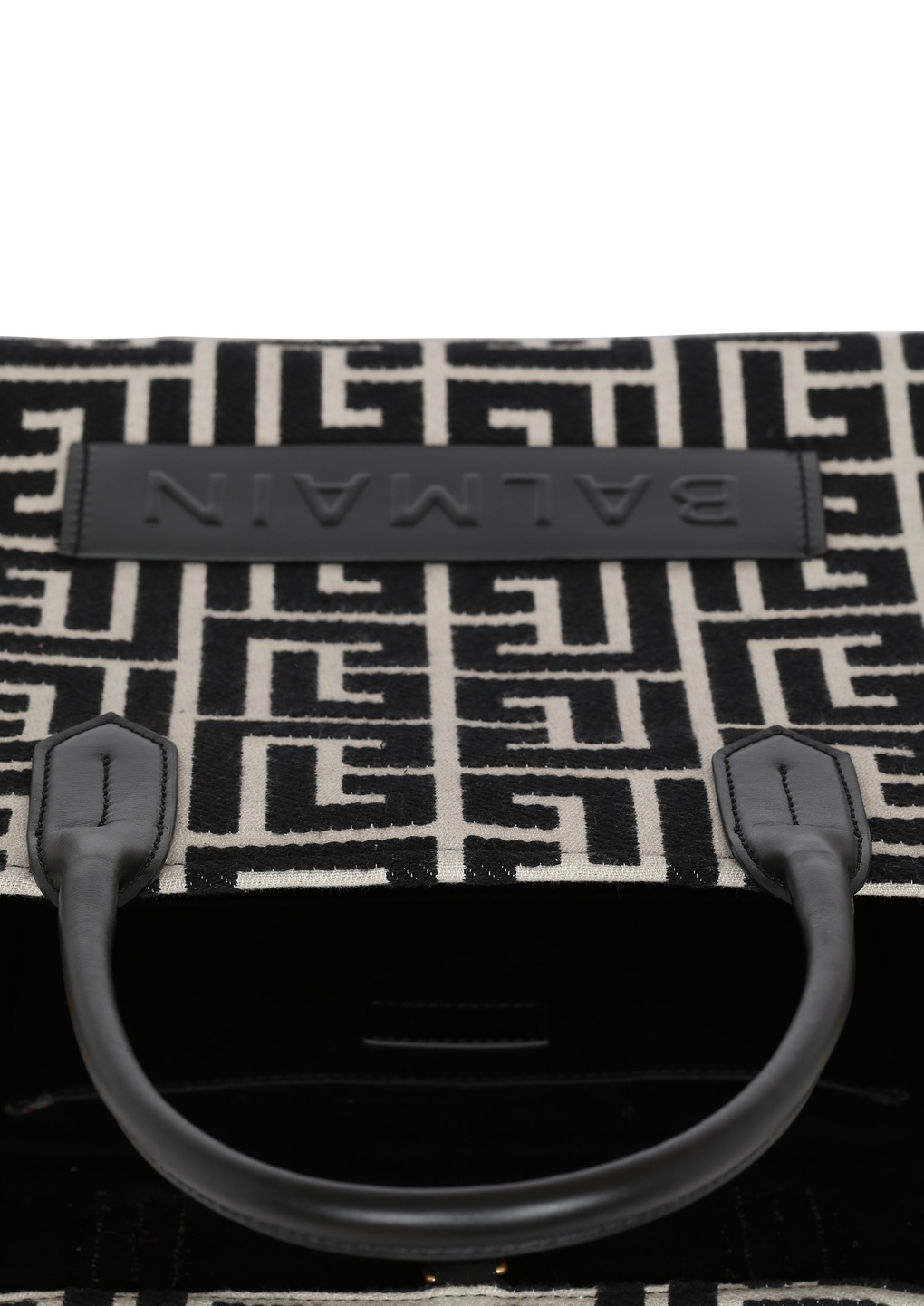 Balmain B-army 42 Monogrammed Jacquard And Leather Tote Bag In Black