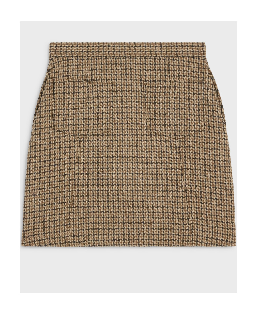 Celine Check Pattern Buttoned Miniskirt In Brown