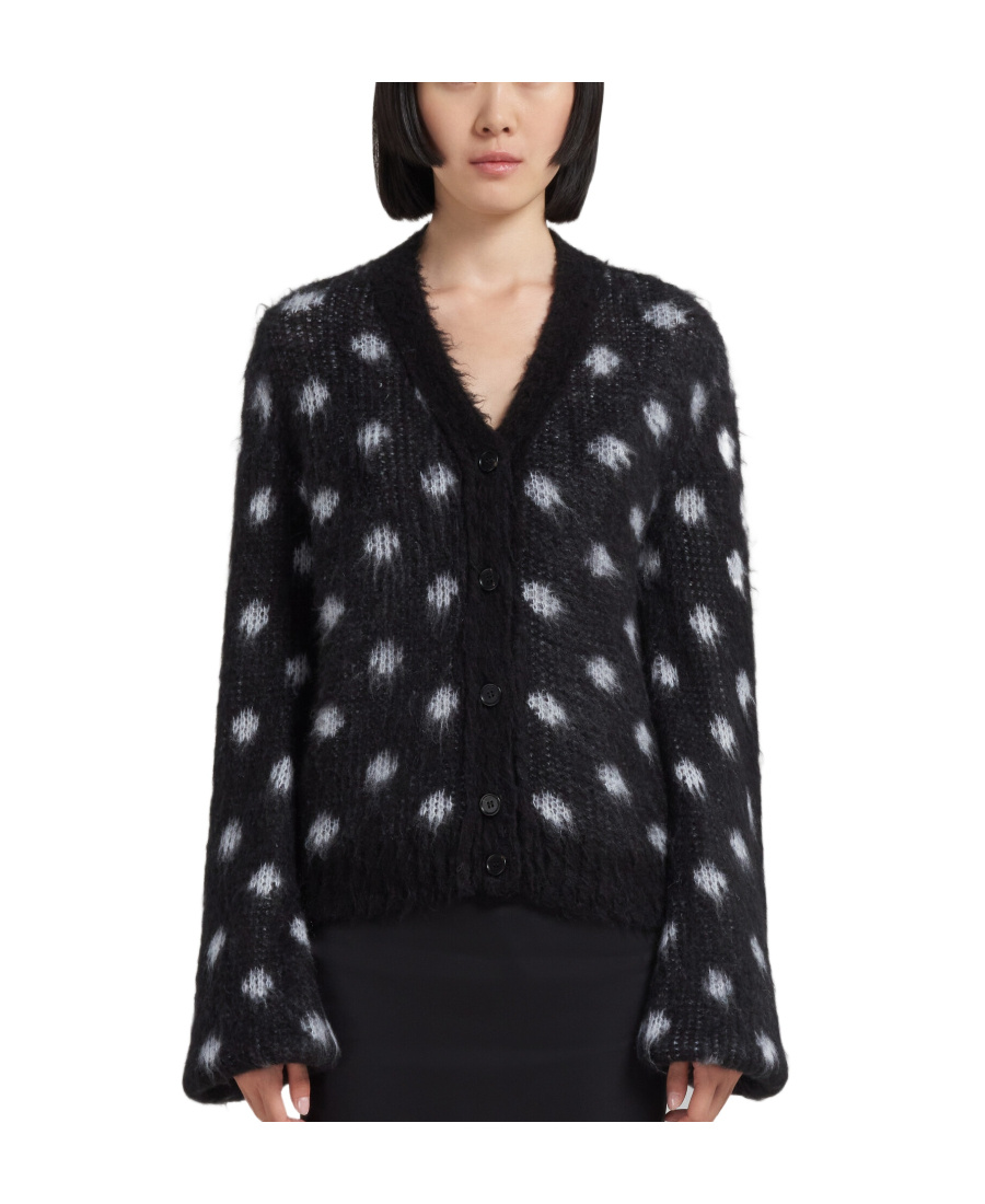 Marni Patterned Intarsia-knit V-neck Cardigan In Black