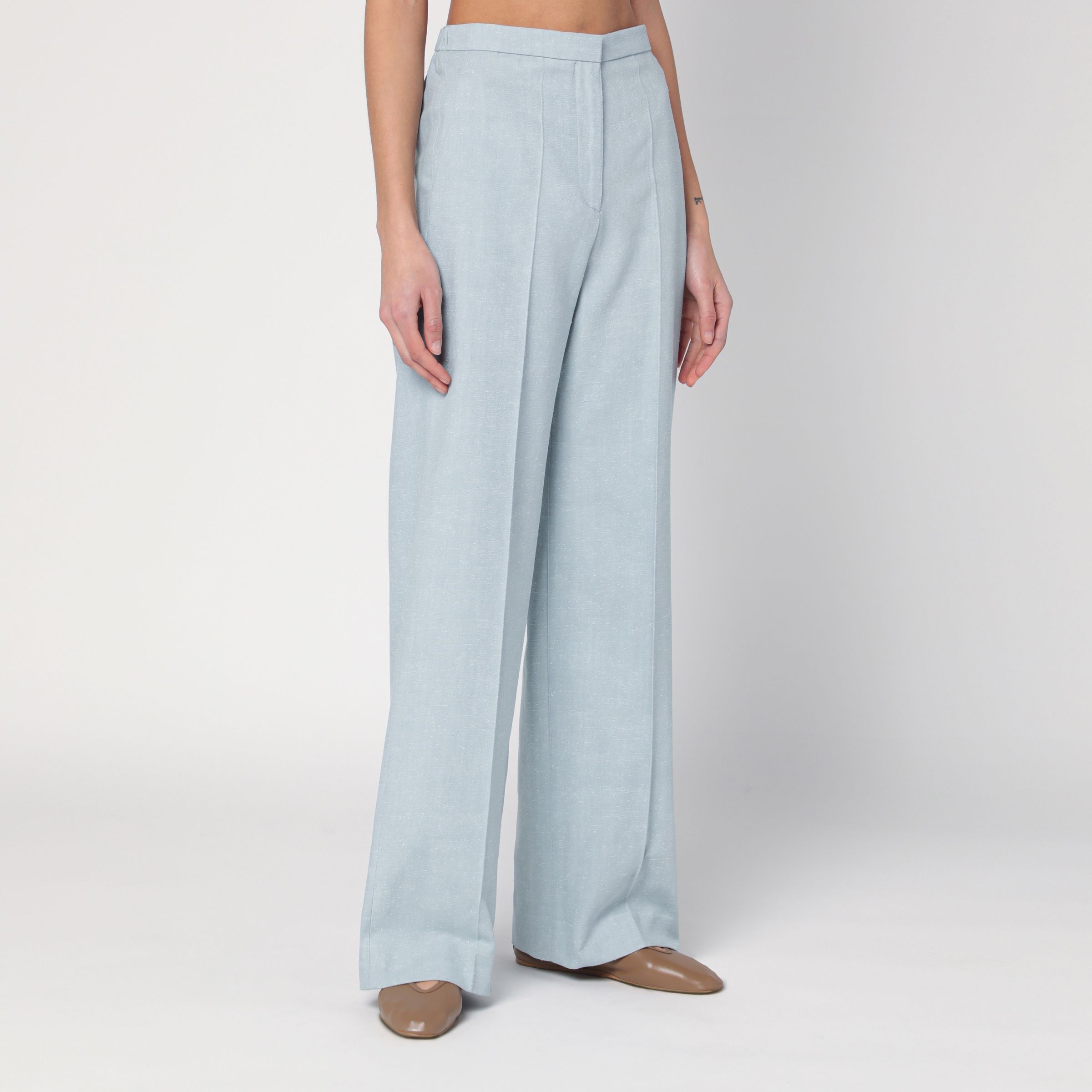 Loulou Studio Gray Fog Pants In Cotton Blend In Green
