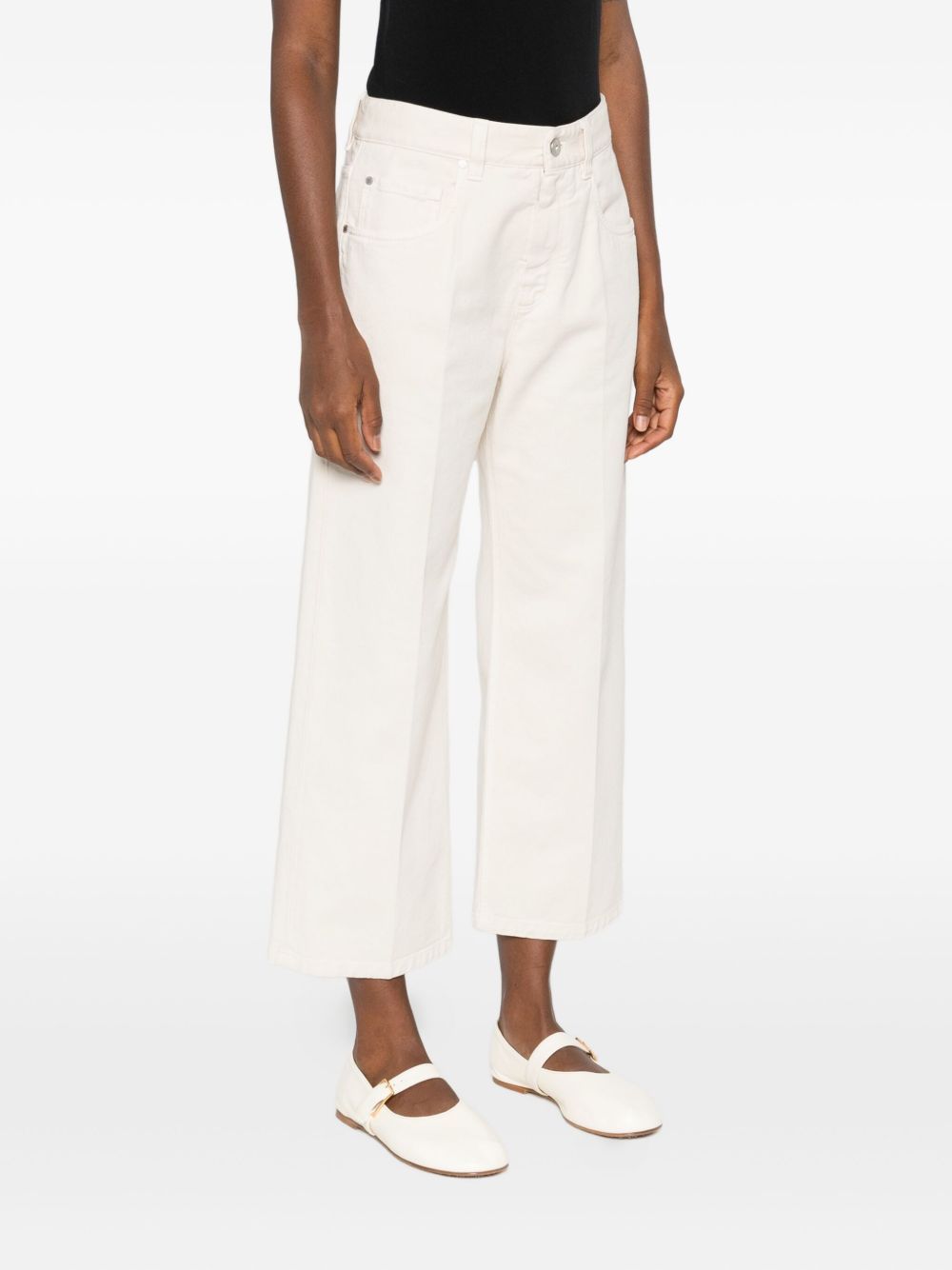 Brunello Cucinelli Stretch Dyed Denim Loose Barrel Jeans With Jewels Clothing In White