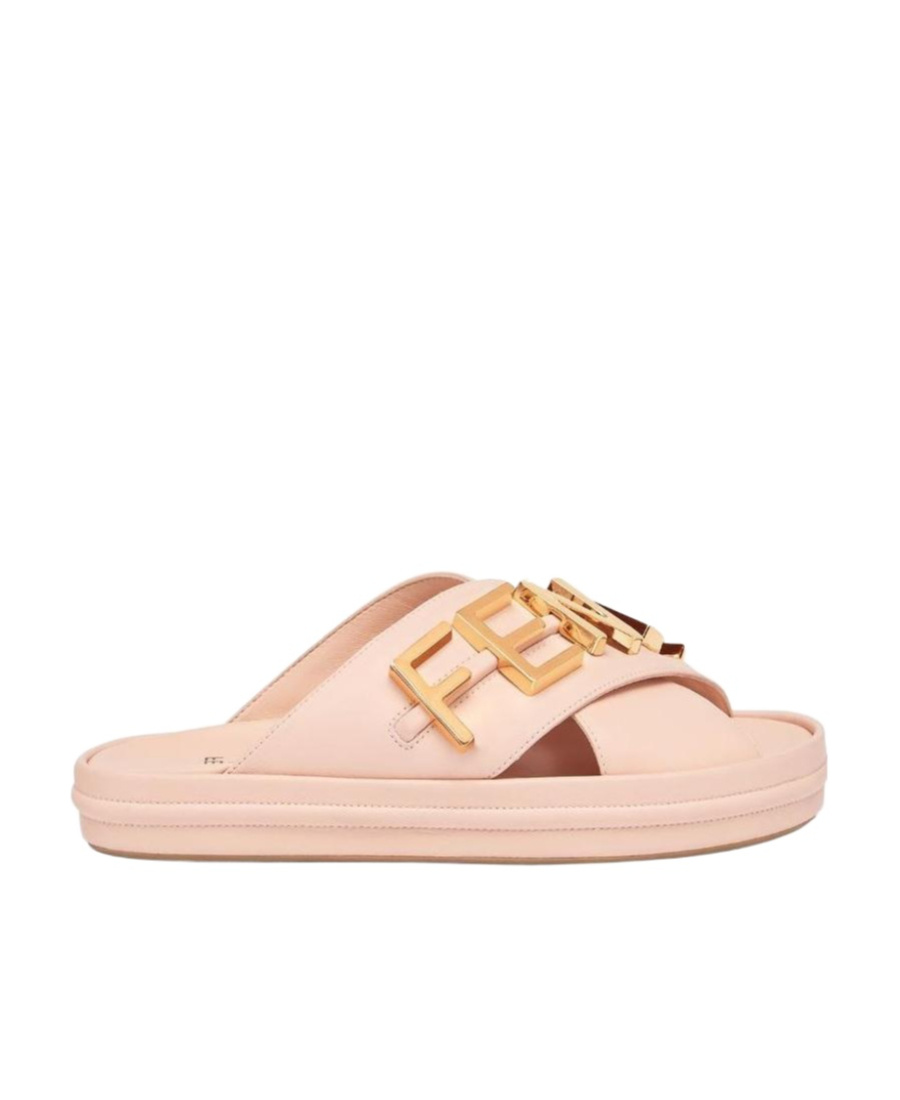 Fendi Lettering Logo Flat Slides In Pink