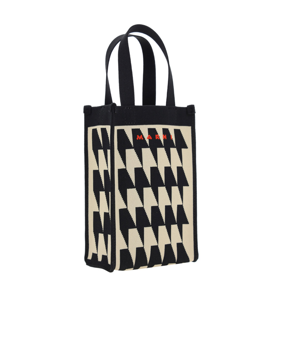 MARNI NANO SHOPPING BAG IN HOUNDSTOOTH JACQUARD