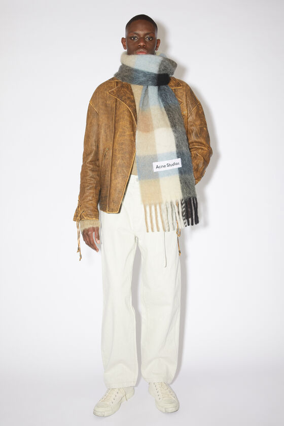Acne Studios Check-pattern Knitted Scarf In Nude