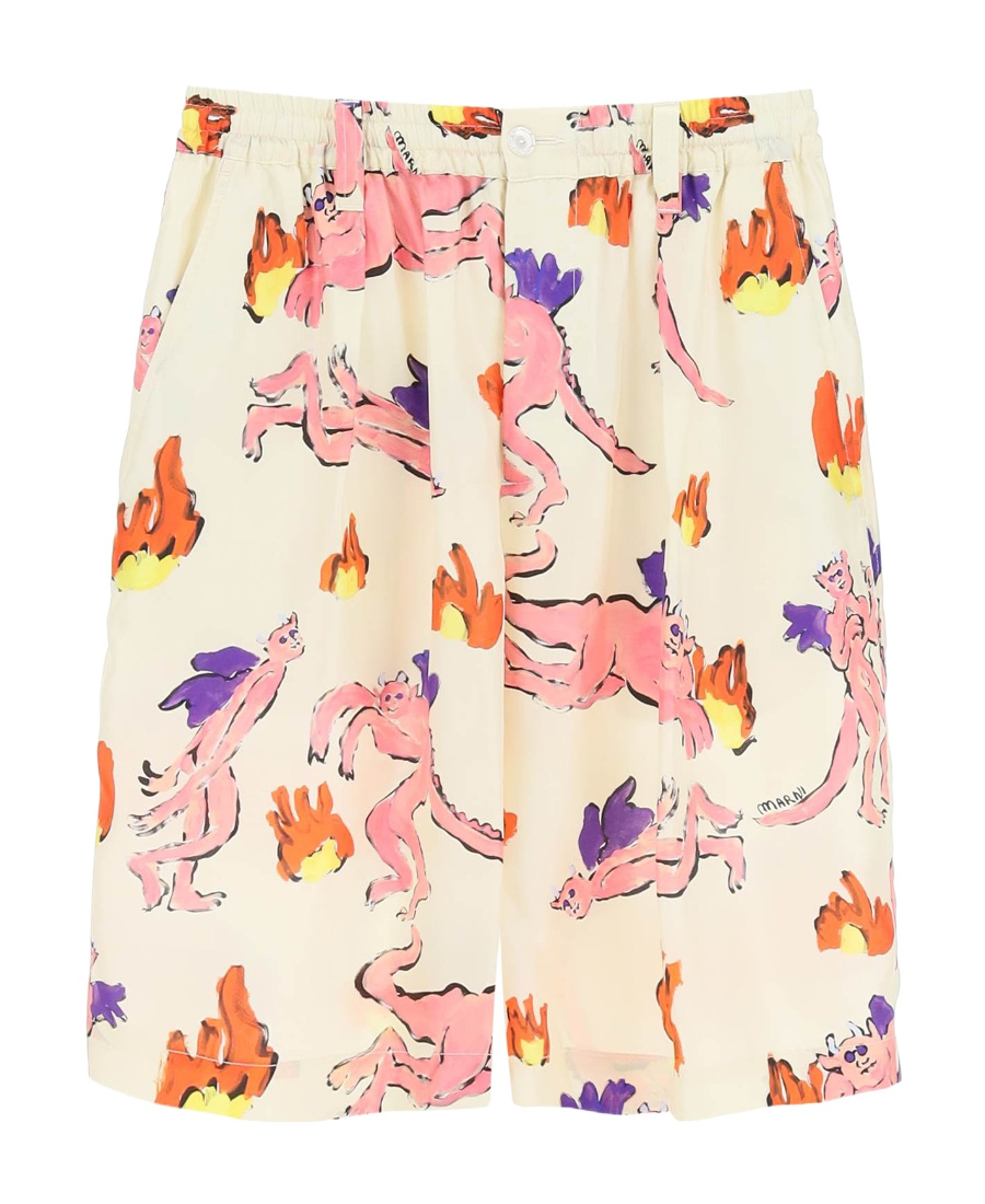 Marni Multicolor Printed Silk Bermuda Shorts In Pink