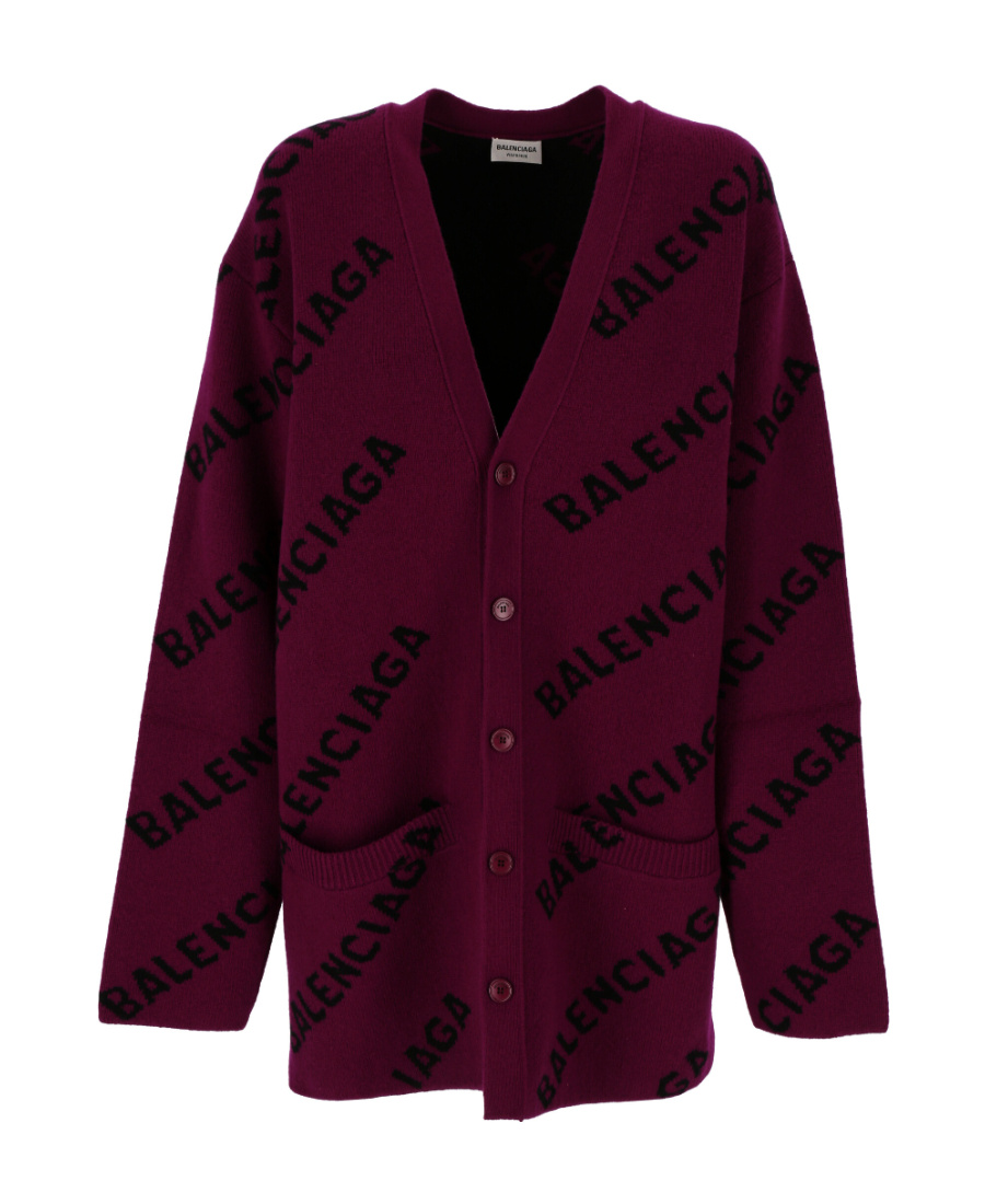 BALENCIAGA BALENCIAGA ALL-OVER LOGO INTARSIA CARDIGAN