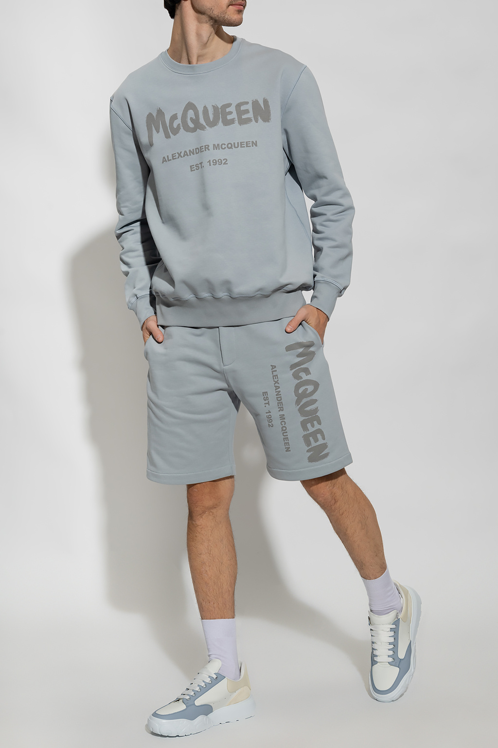 Alexander Mcqueen Graffiti Logo-print Sweatshirt In Gray