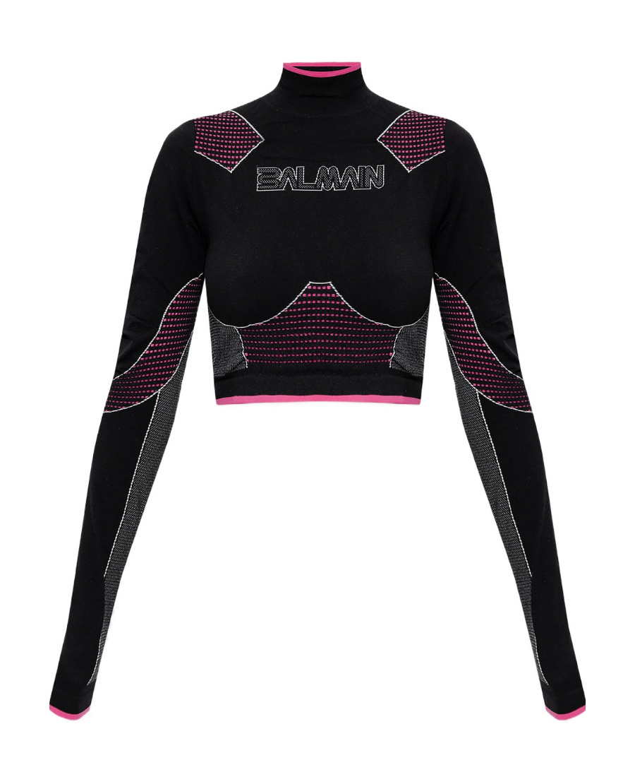 Shop Balmain Seamless Cropped Top In Black