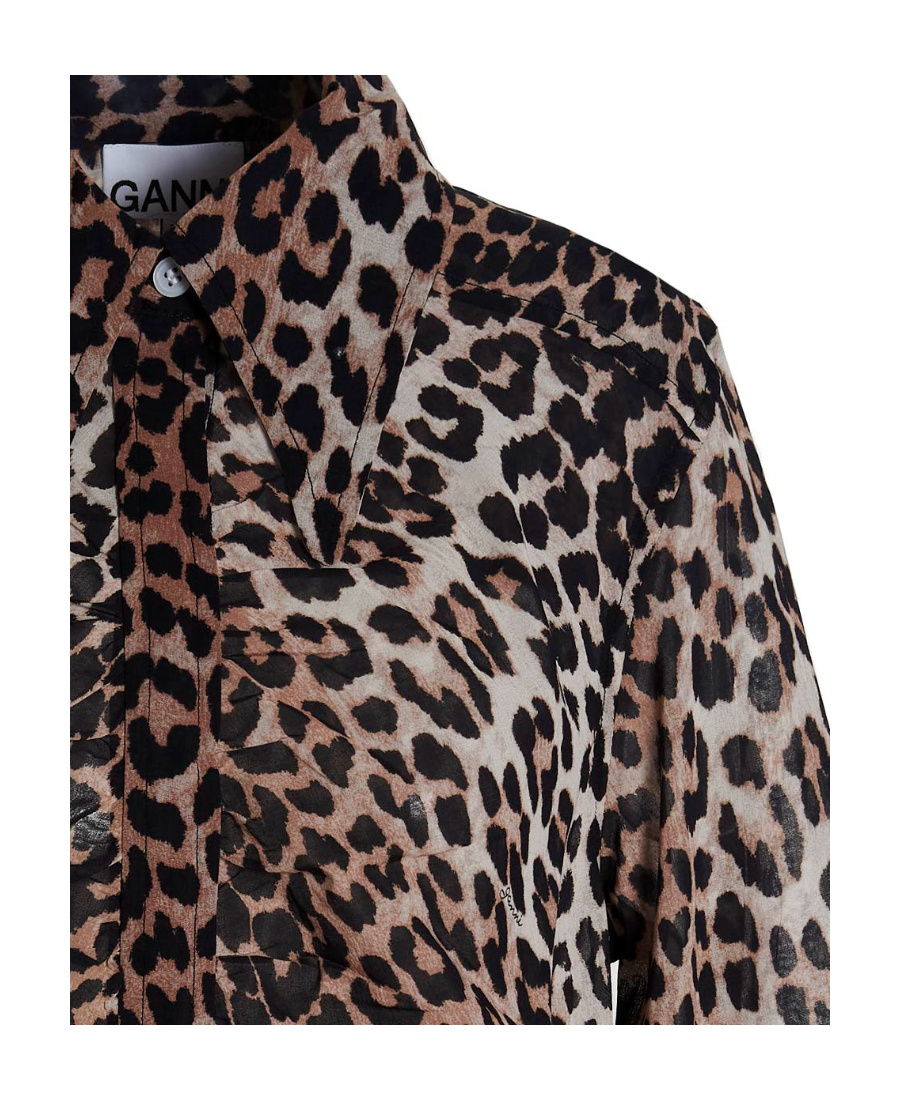 Ganni Leopard-print Organic-cotton Shirt In Black