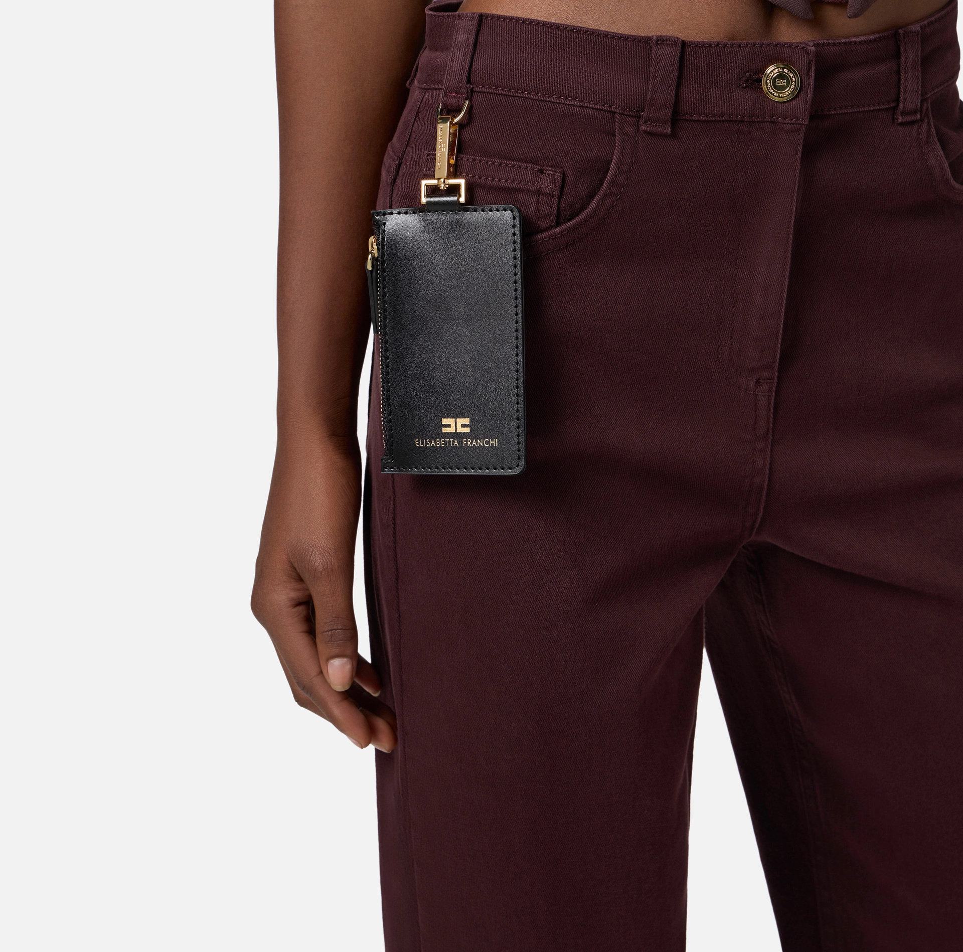 Elisabetta Franchi Logo-plaque Card-holder Jeans In Purple