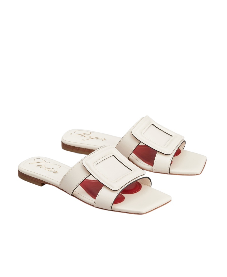 ROGER VIVIER STITCHING BUCKLE MULES IN LEATHER