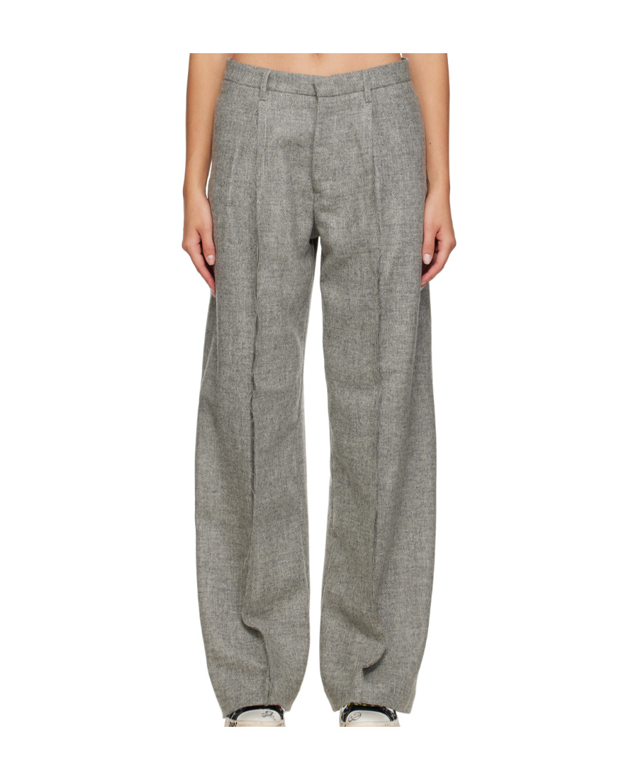 R13 Inverted Wool Wide-leg Trousers In Gray
