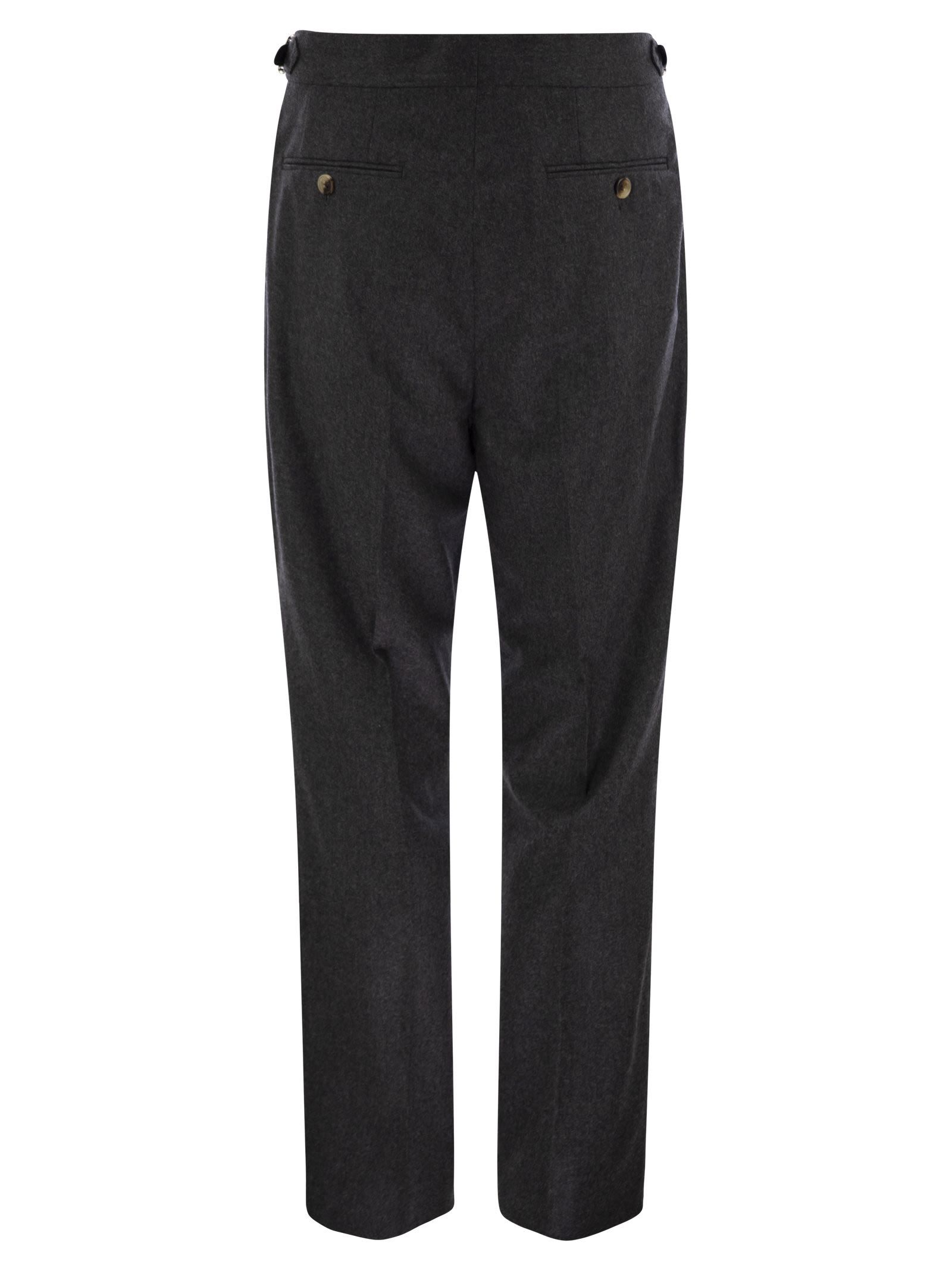 Brunello Cucinelli Men Tailor-fit Trousers In Virgin Wool Canvas With Double Inverted Darts And Buck In Black