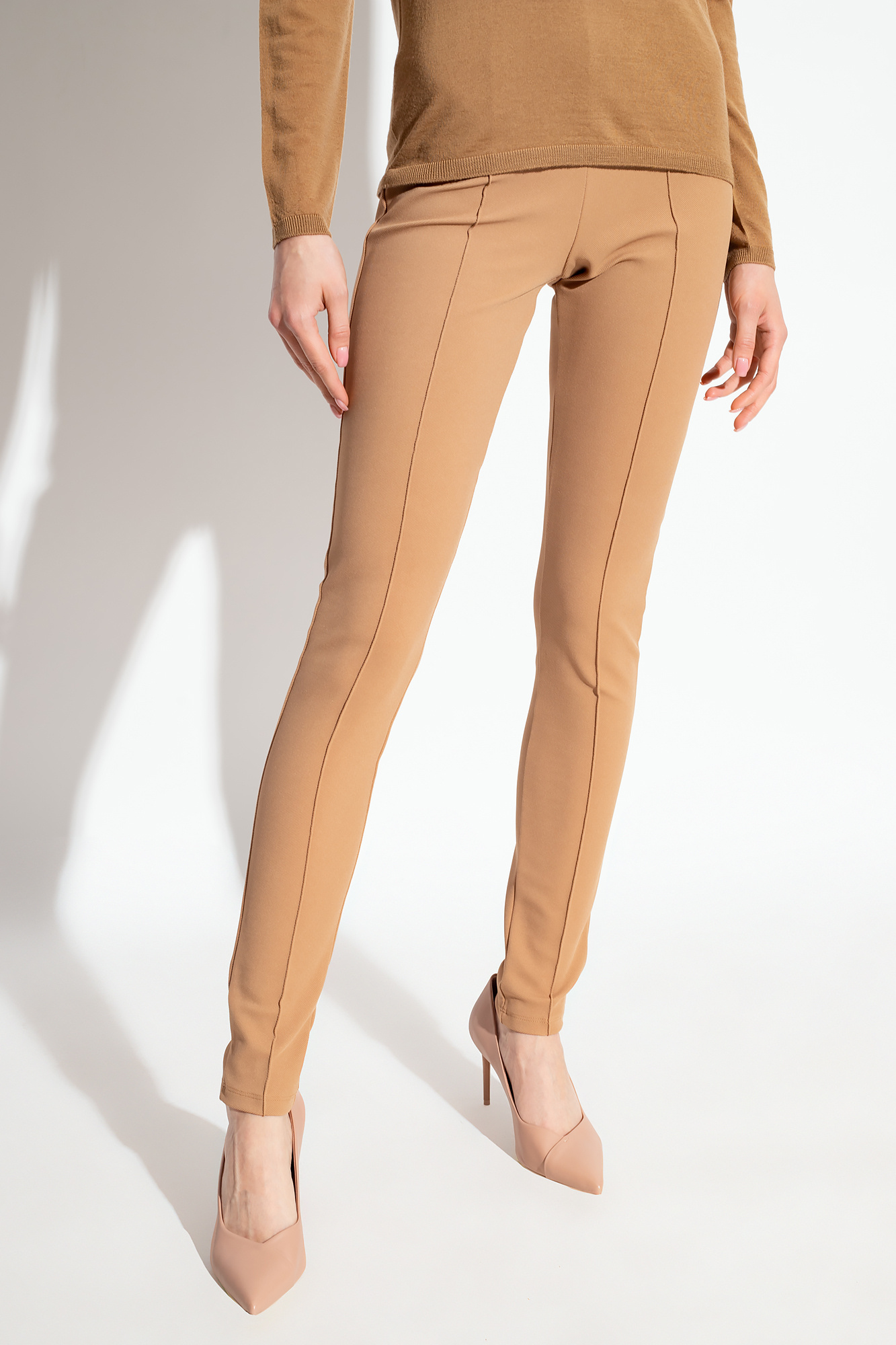 Max Mara Straight-leg Tailored Cotton Pants With Structured Waistband In Brown