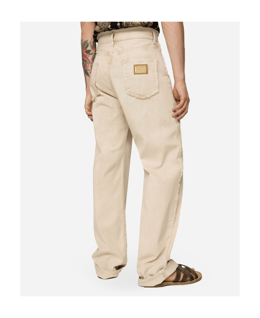 Dolce & Gabbana Frayed-trim Loose-fit Jeans In Nude