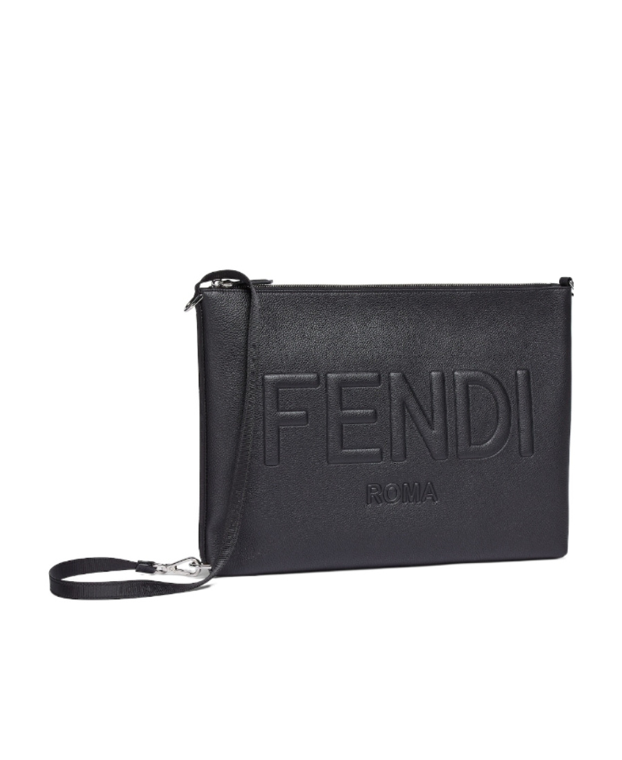 Fendi Embossed-logo Clutch Bag In Black