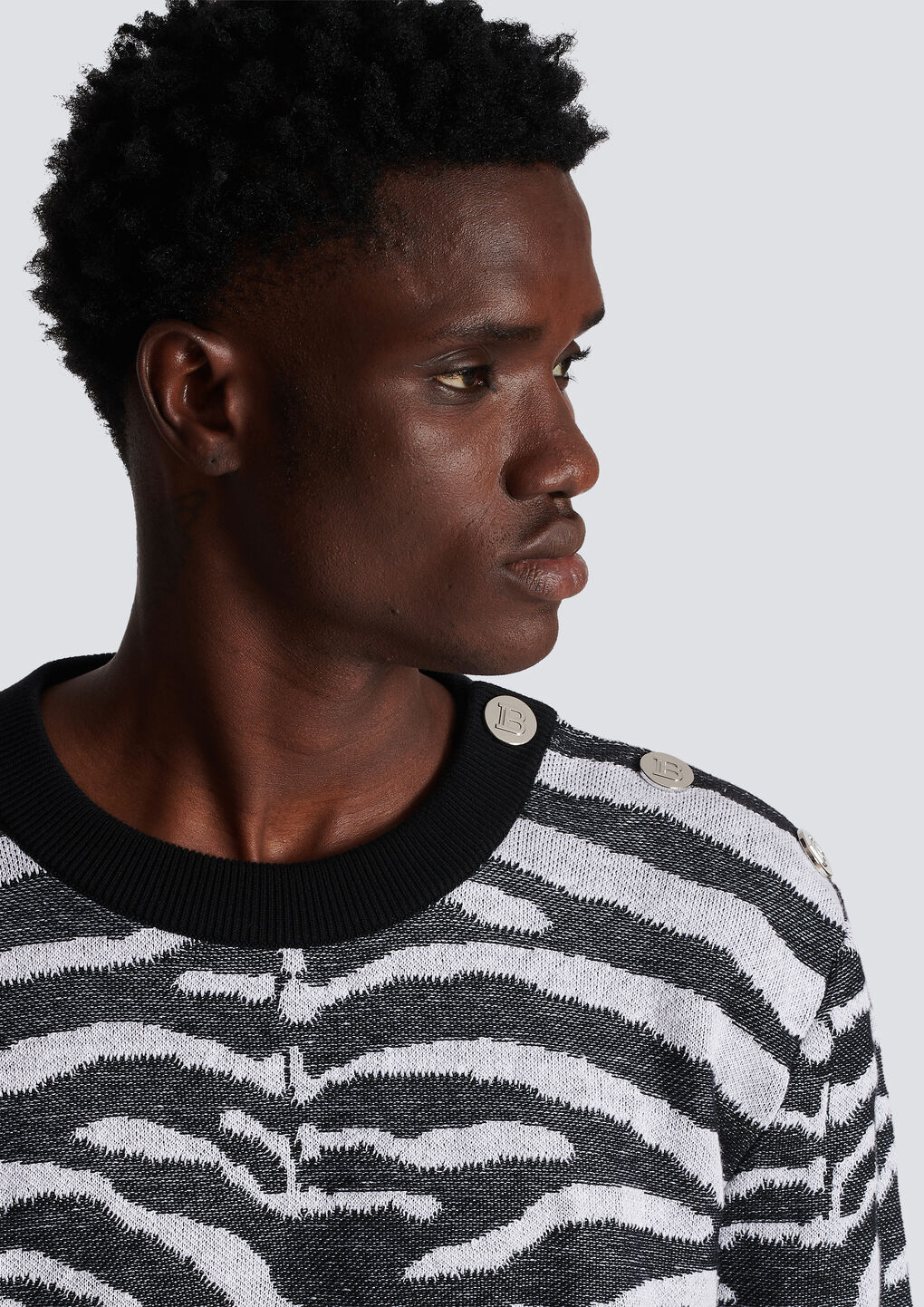 Shop Balmain Zebra Print Linen Jumper In Black