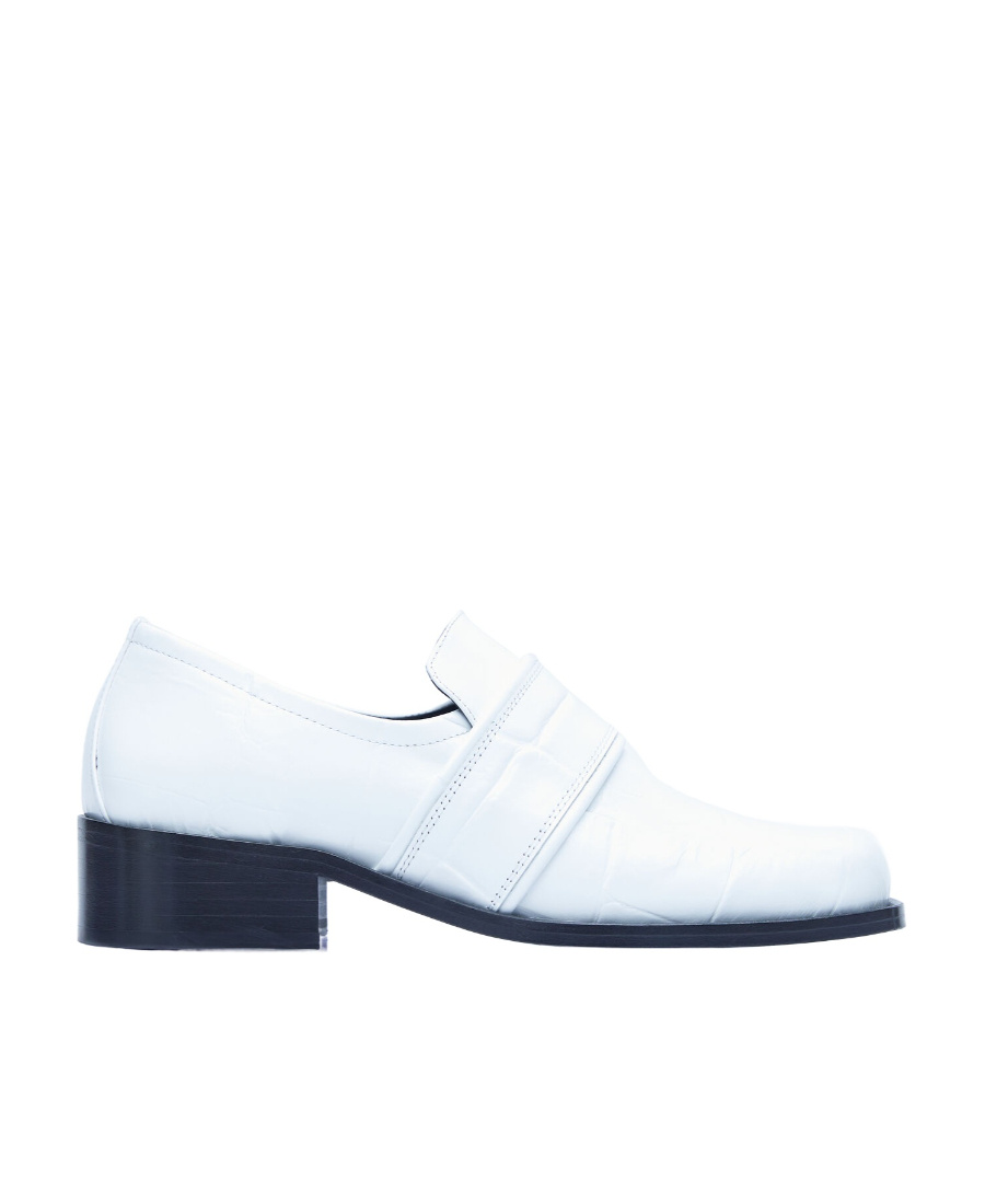 By Far Maxi Croco Embossed Leather Loafers In White