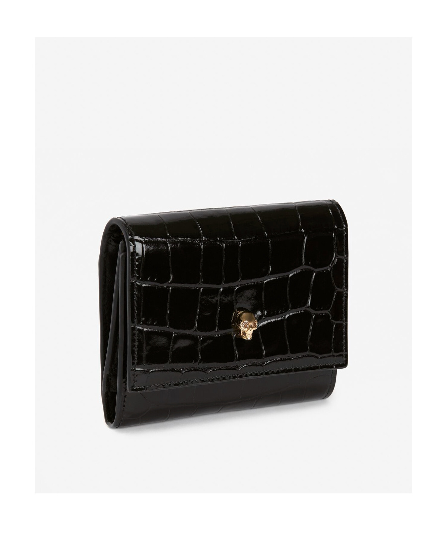 Alexander Mcqueen Skull-charm Tri-fold Wallet In Black