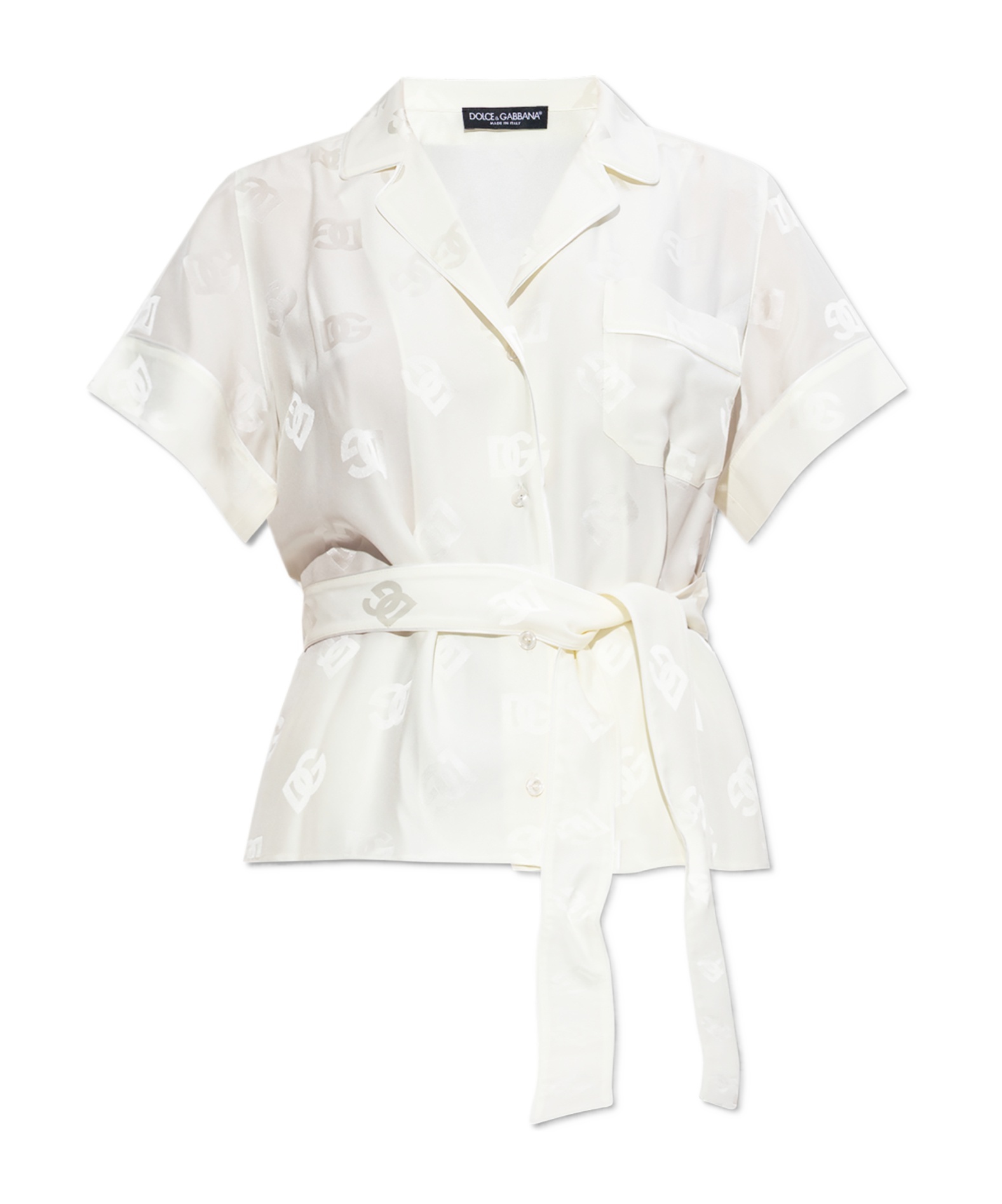 Dolce & Gabbana Monogram-jacquard Tied-waist Shirt In White
