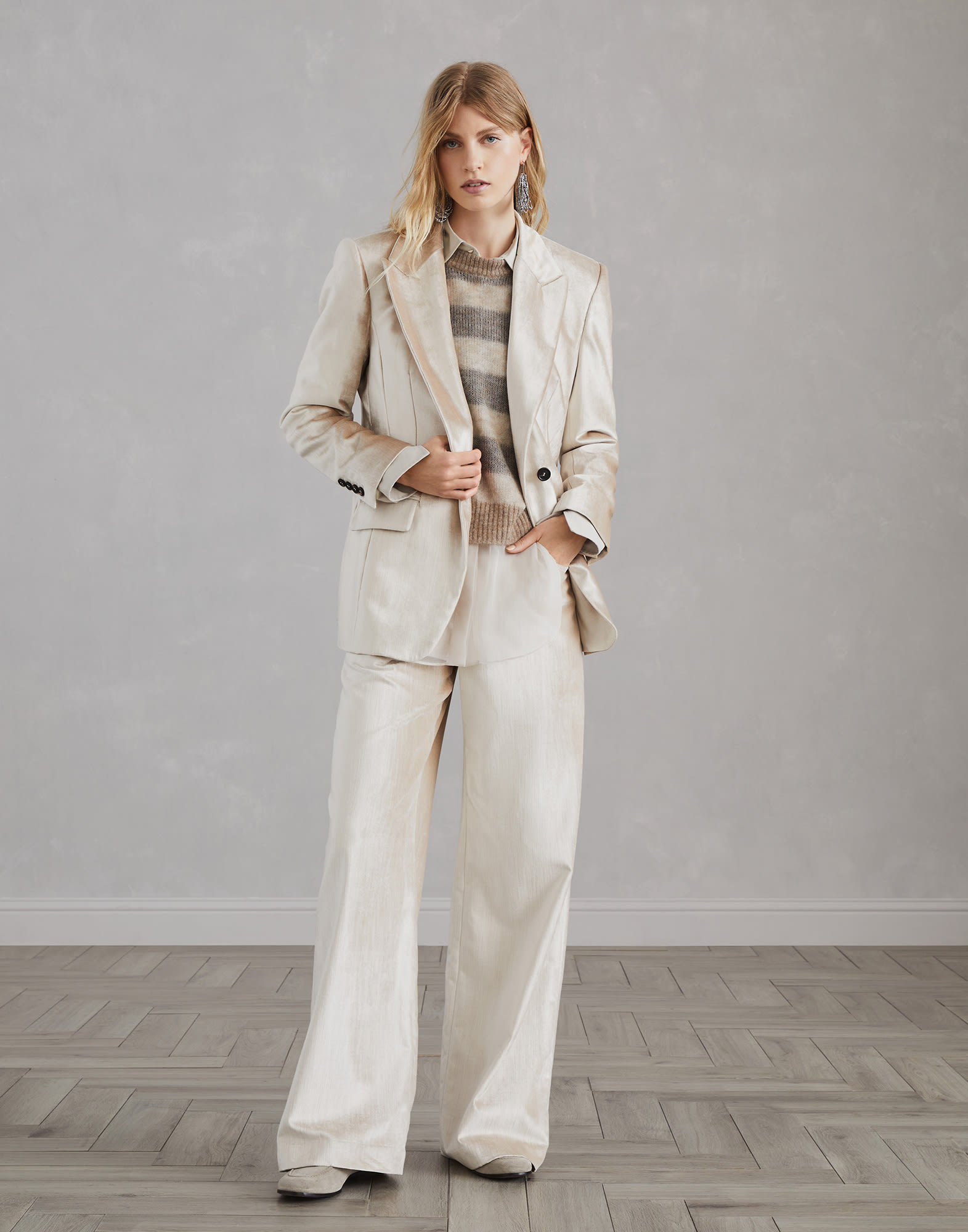 Brunello Cucinelli Pearlescent-finish Peak-lapel Blazer In Nude