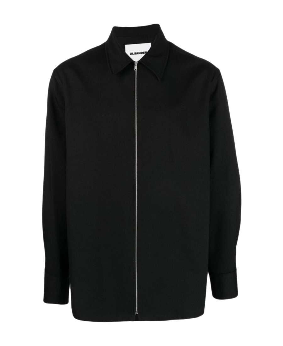 Jil Sander Minimalist Zippered Wool Overshirt In Black