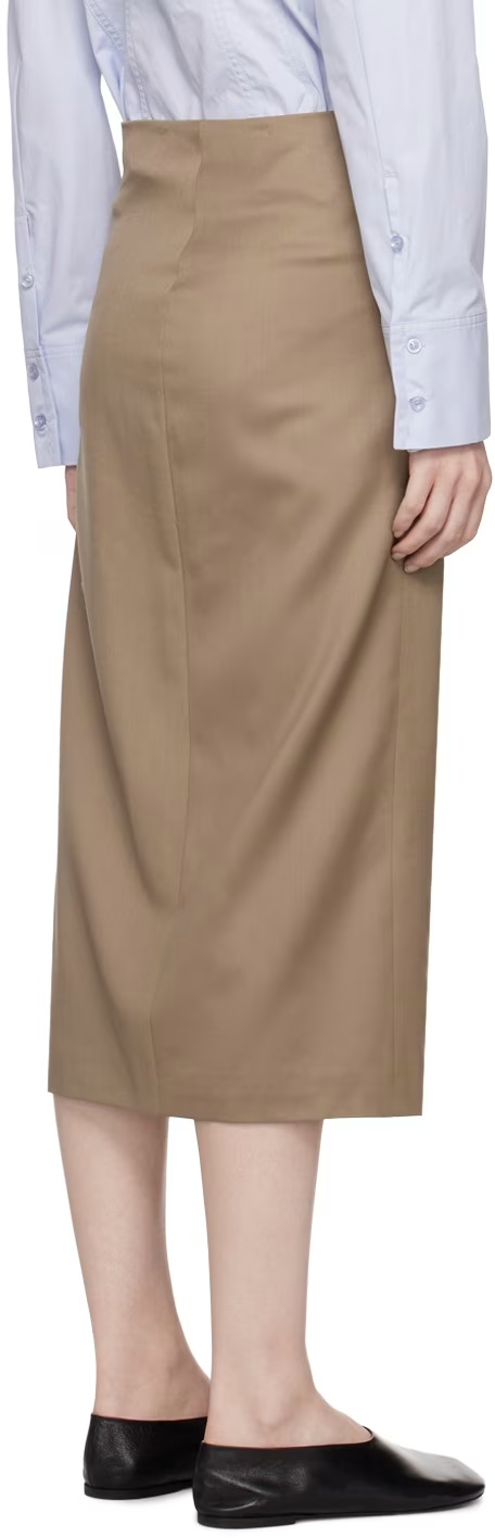 Low Classic Beige Curve Hole Midi Skirt In Brown
