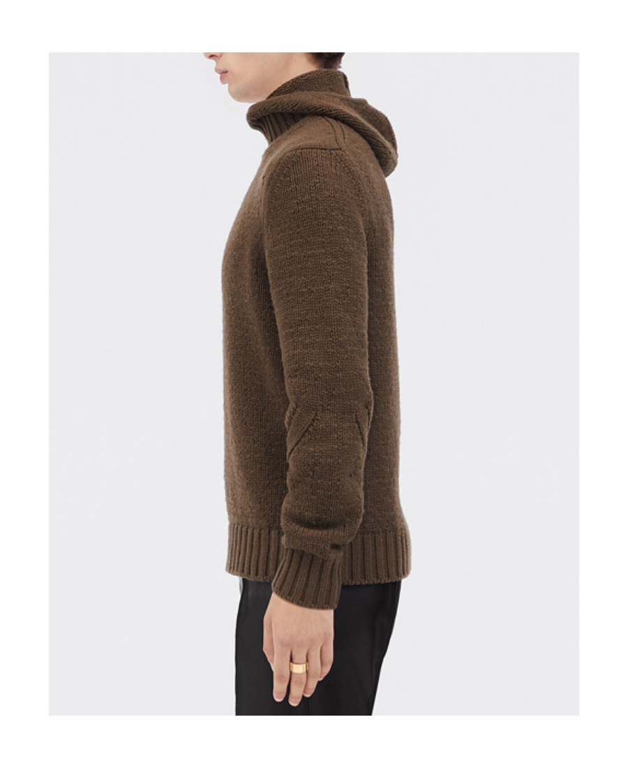 Bottega Veneta Hooded Knitted Jumper In Green