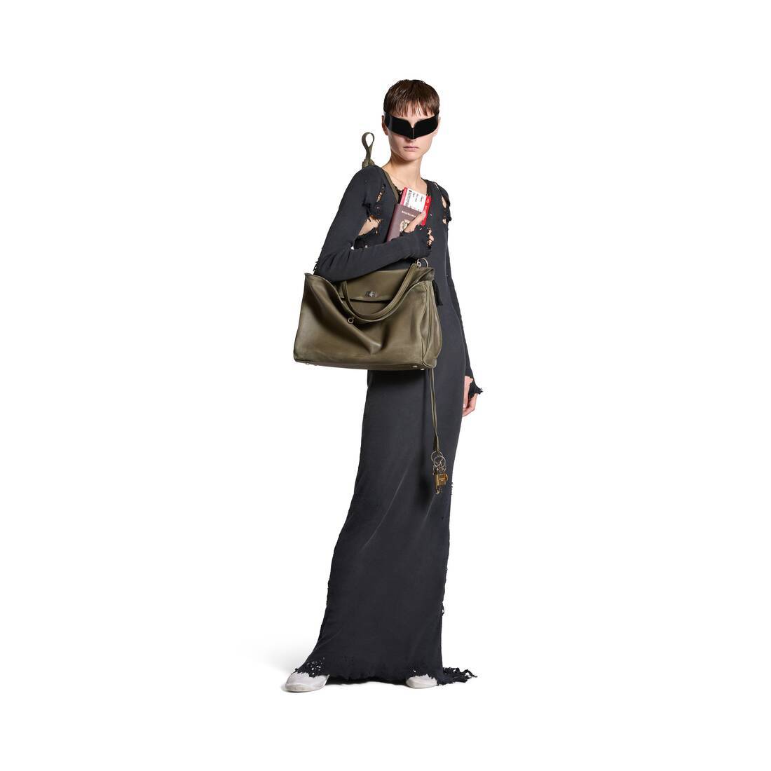 Balenciaga Lingerie Distressed-cotton Maxi Dress In Black