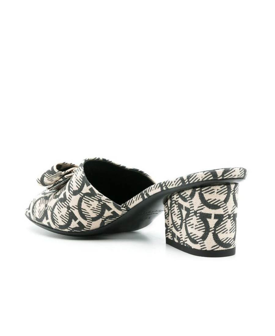 Ferragamo Gancini-print Viva Mules In Black
