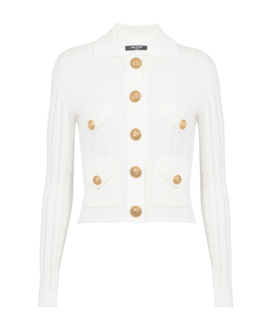 Shop Balmain Buttoned Knit Cardigan In White
