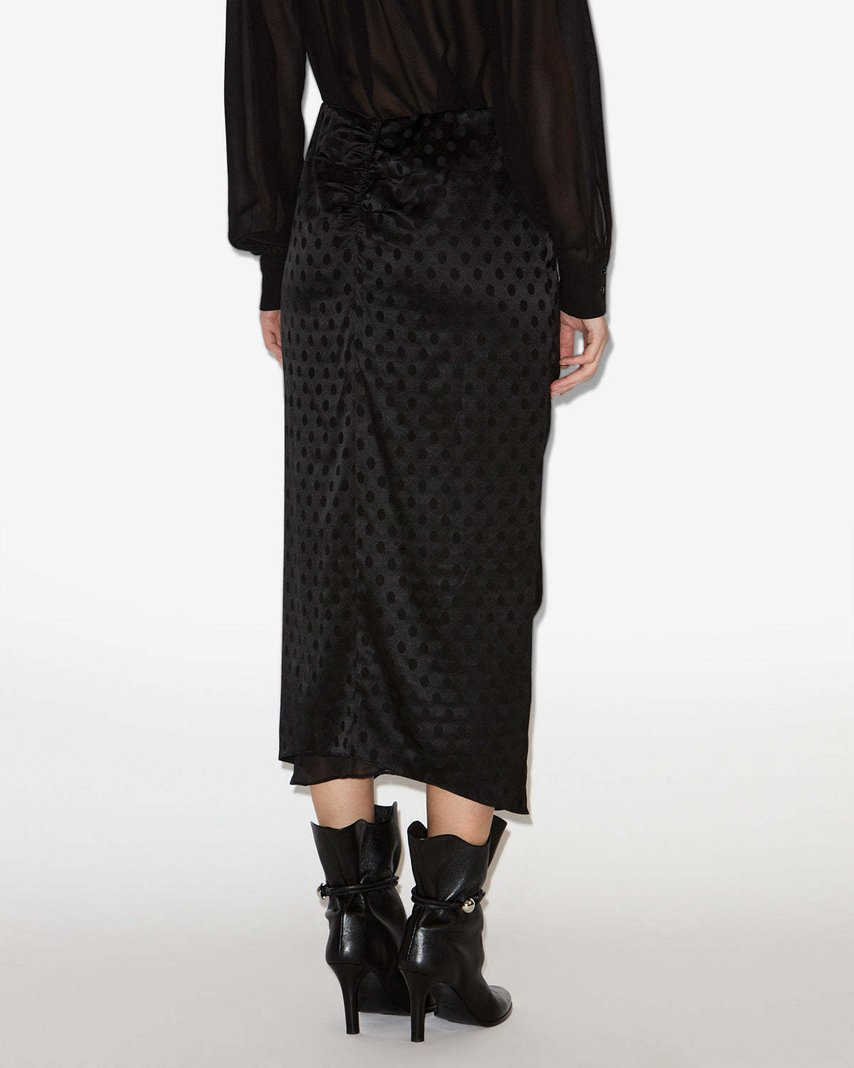 Isabel Marant Draped Polka-dot Mesh-jacquard Midi Skirt In Black