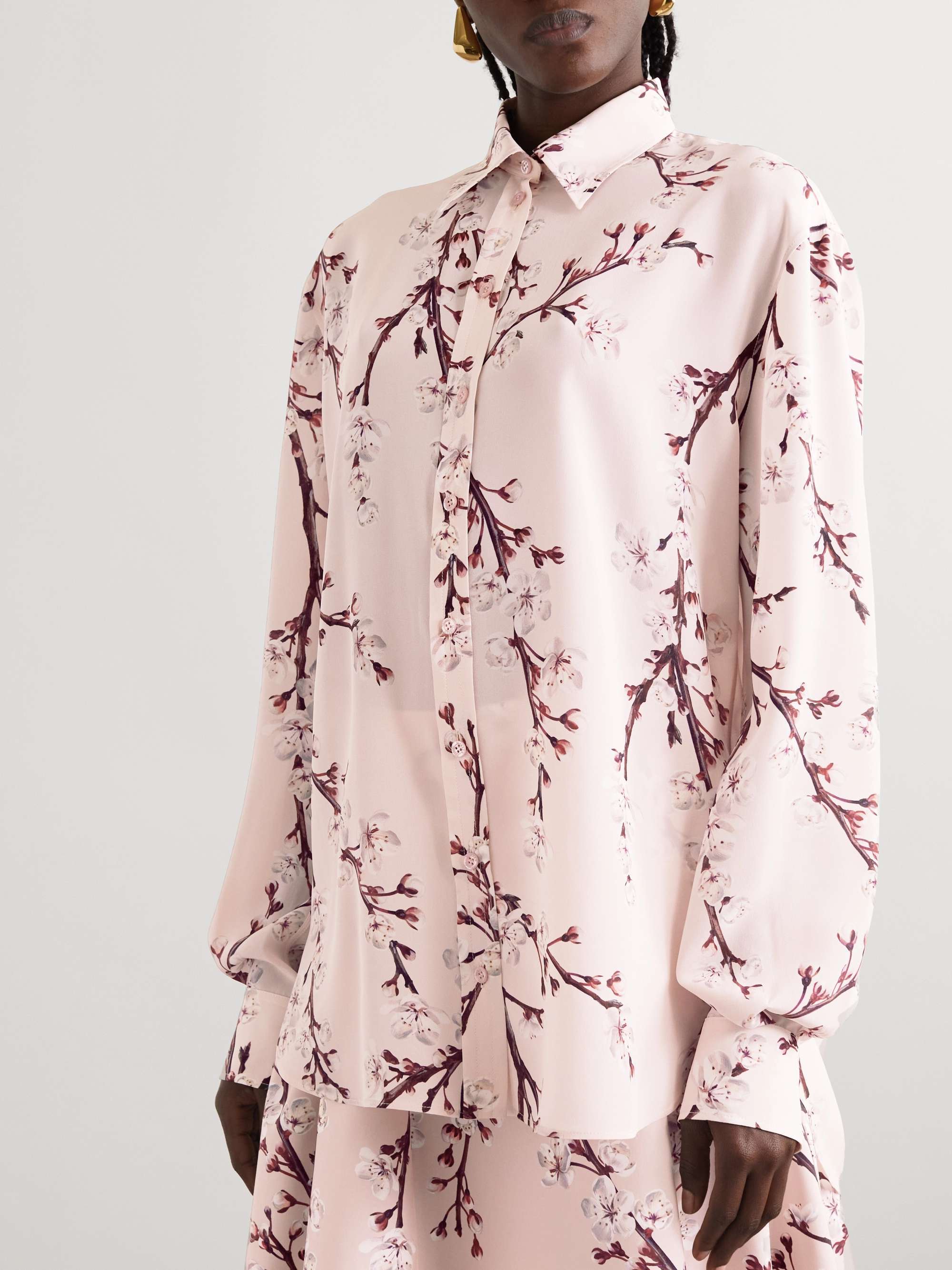 Alexander Mcqueen Cherry Blossom Print Button-front Blouse In Nude