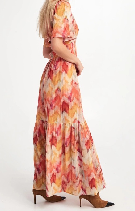 Bash Cut-out Detail Long Flared Dress In Multi