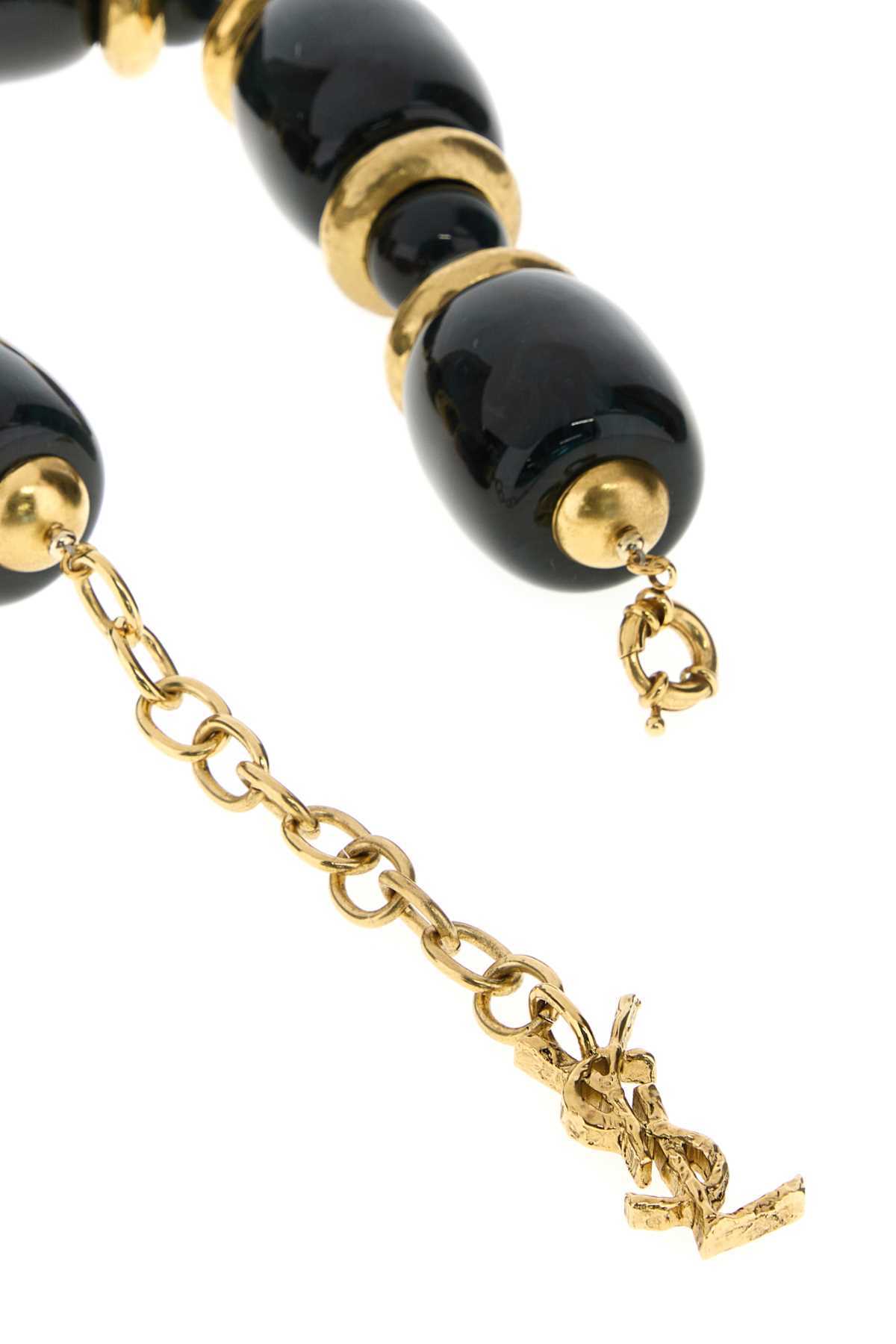 Saint Laurent Metal And Resin Statement Necklace In Black