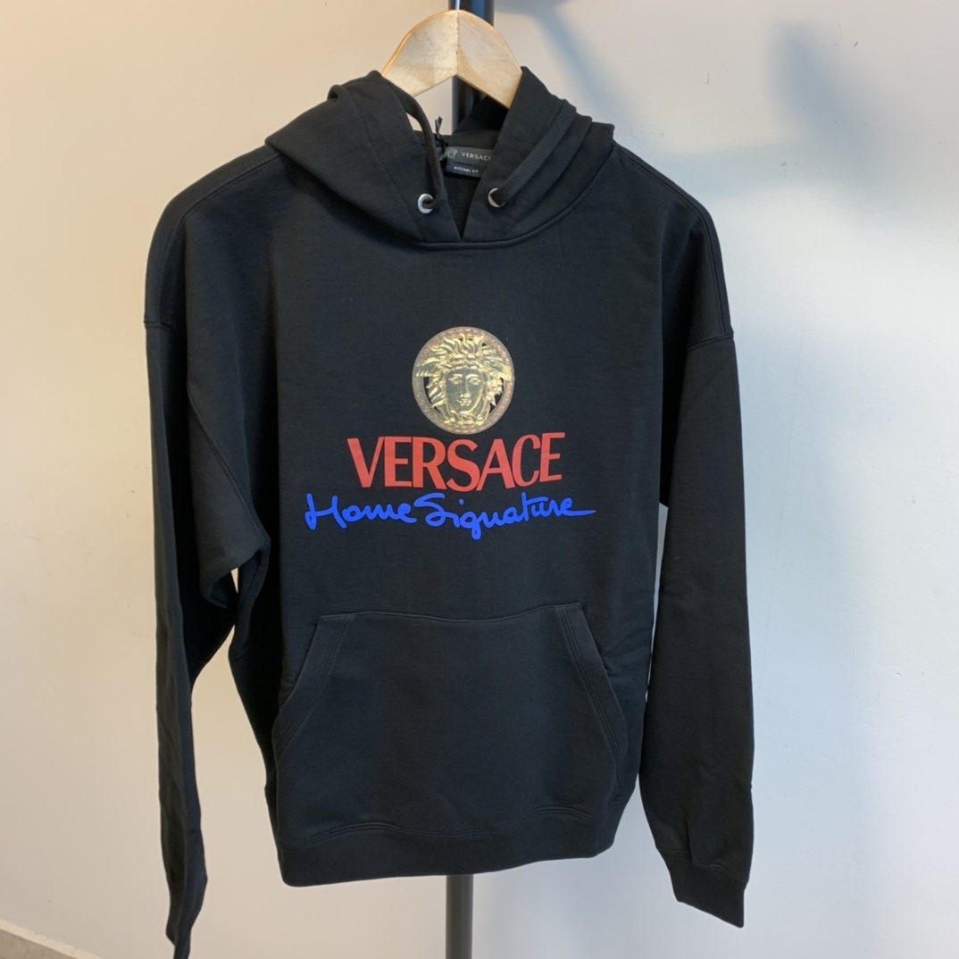 Versace Home Signature Logo Hoodie In Black