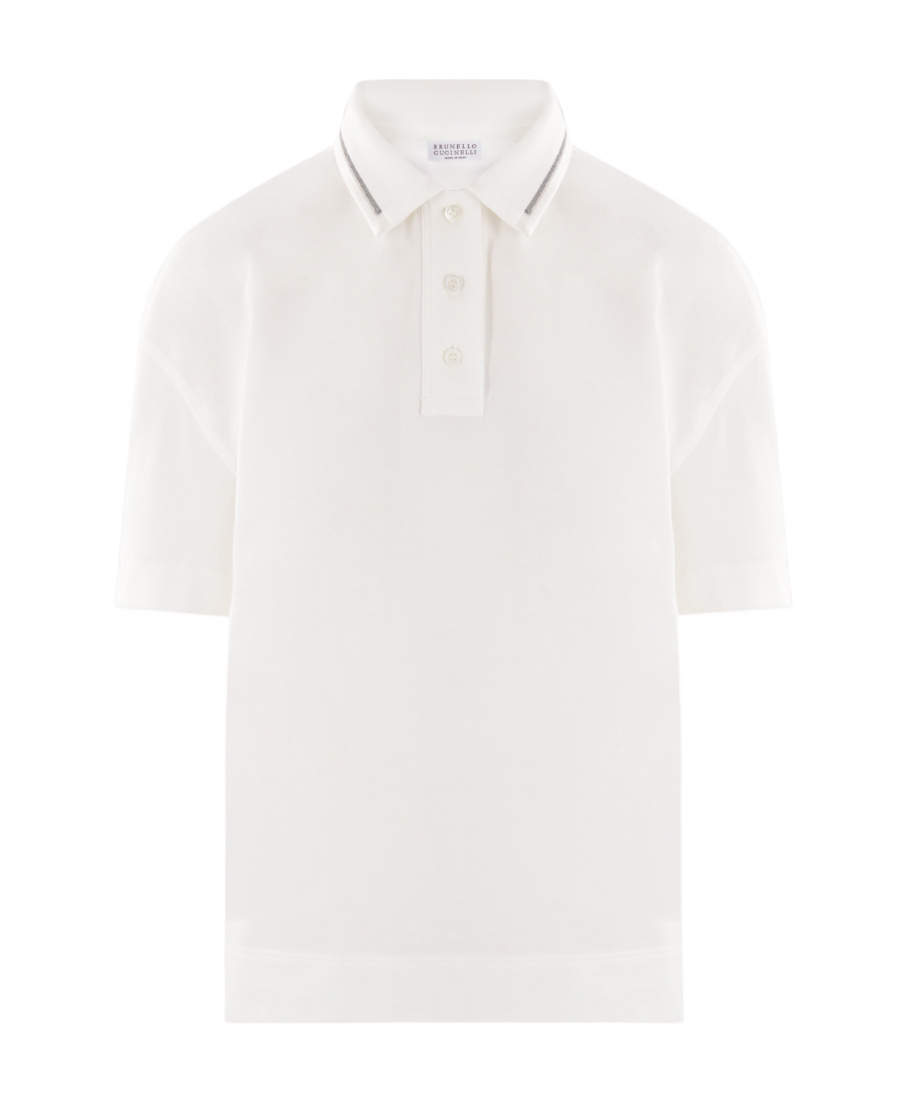 Brunello Cucinelli Piquet Polo Shirt With Monili In White