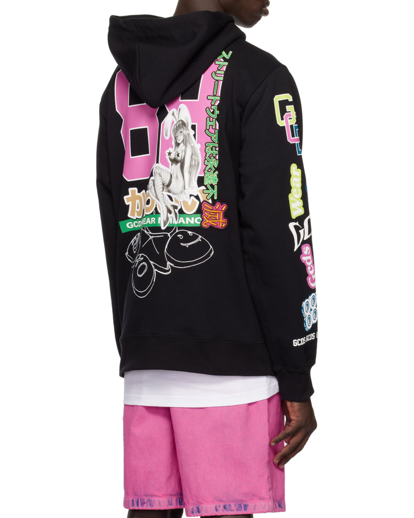 Gcds Logo-print Drawstring Hoodie In Black