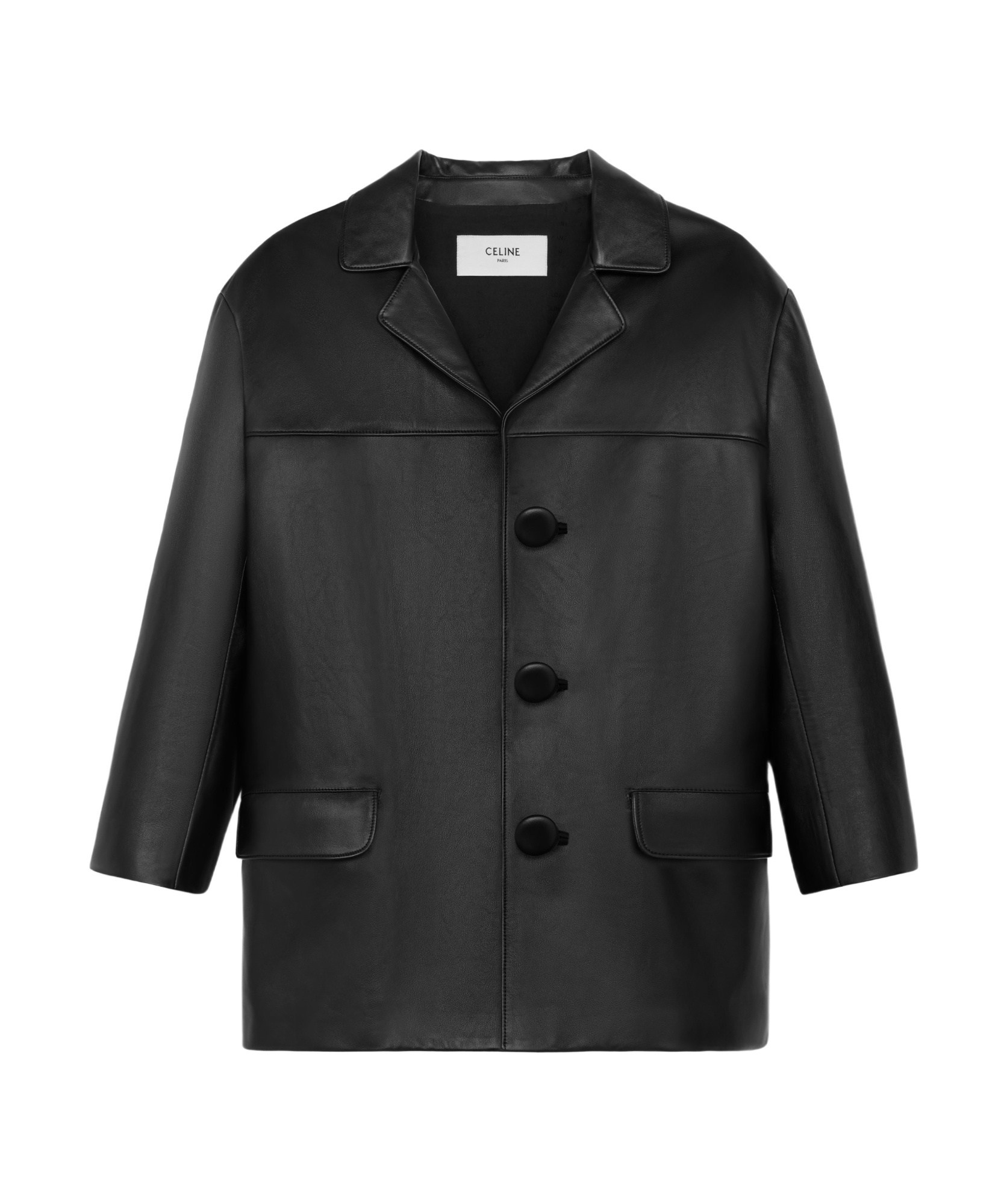 Celine Lapel Long Sleeve Coat In Black