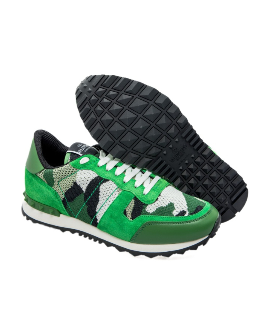 Valentino Camouflage Sneakers With Mesh And Rubber Sole In Green