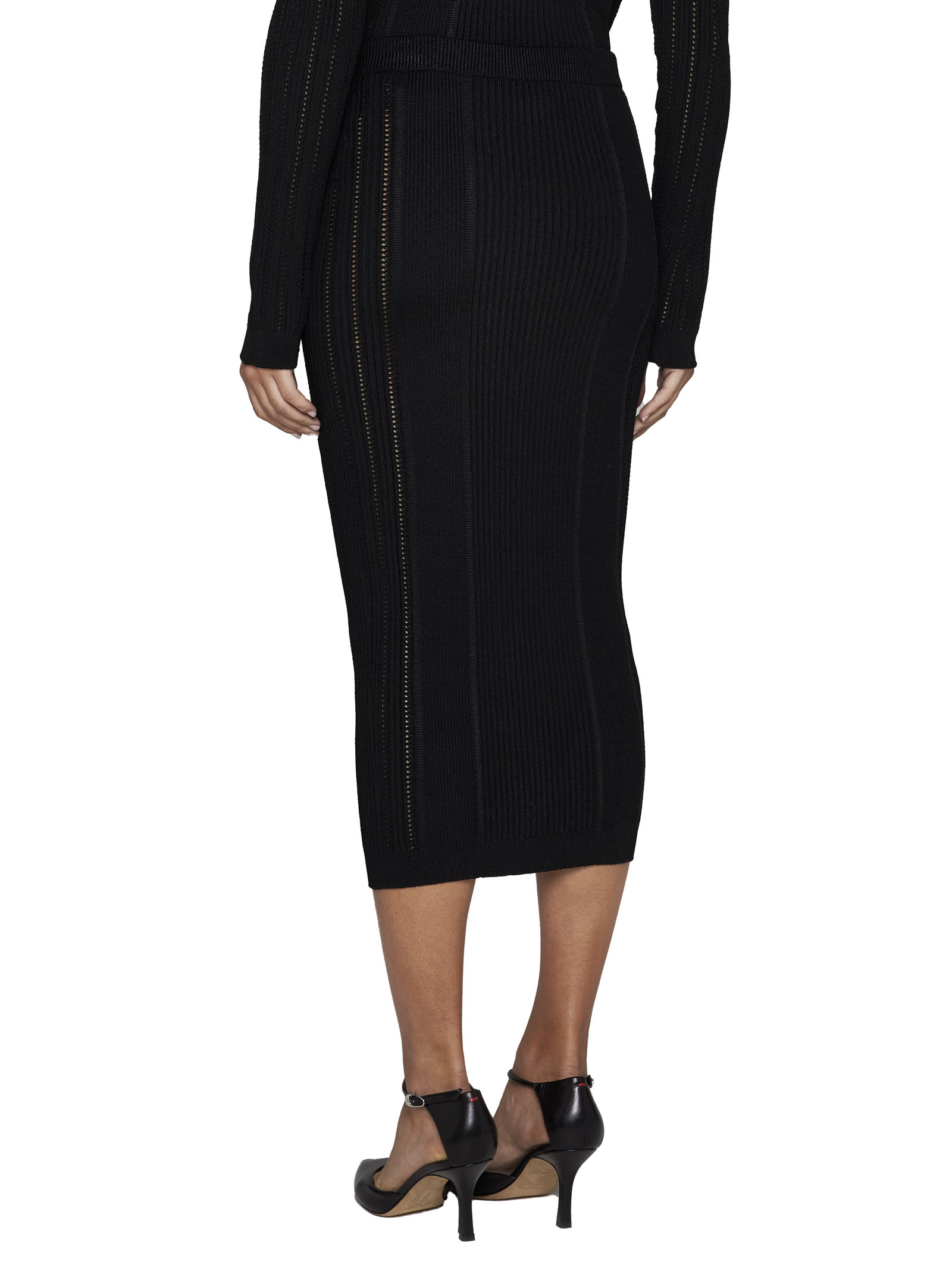 Shop Balmain Ribbed-knit Midi Skirt In Black
