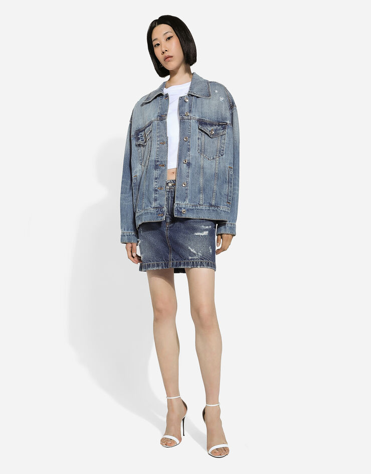 Dolce & Gabbana Logo-patch Cotton Denim Jacket In Gray
