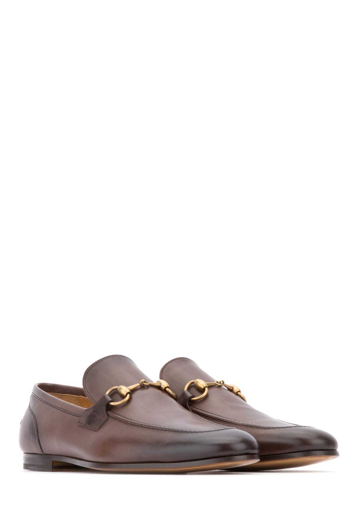 Gucci Men Jordaan Leather Loafers In Brown