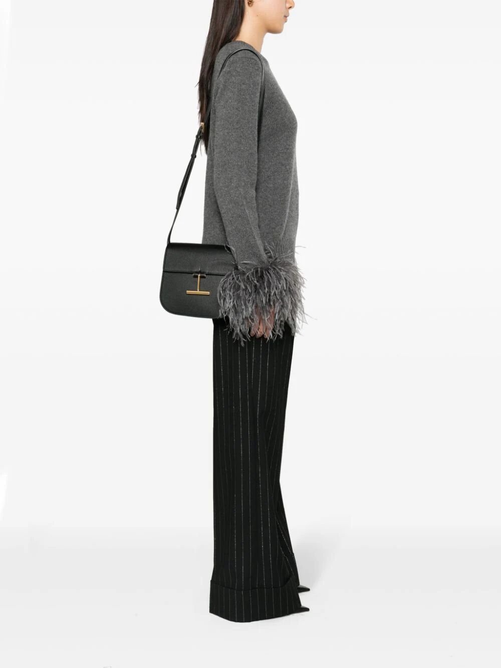 Tom Ford Hanging-t-hardware Leather Bag In Black