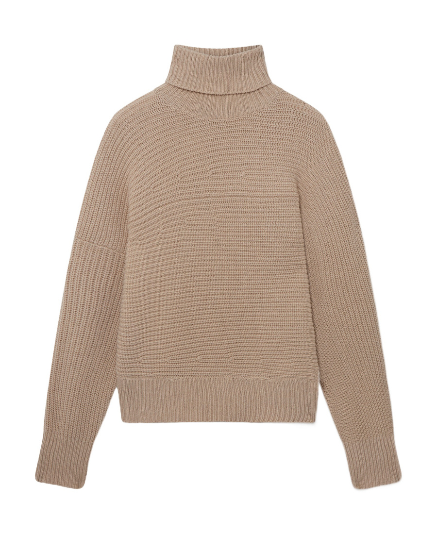 Stella Mccartney Textured Knit Oversized Turtleneck Shirt In Nude