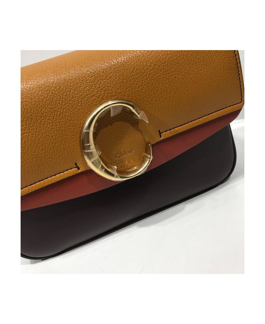 Chloé Color Matching C-button Shoulder Bag In Brown