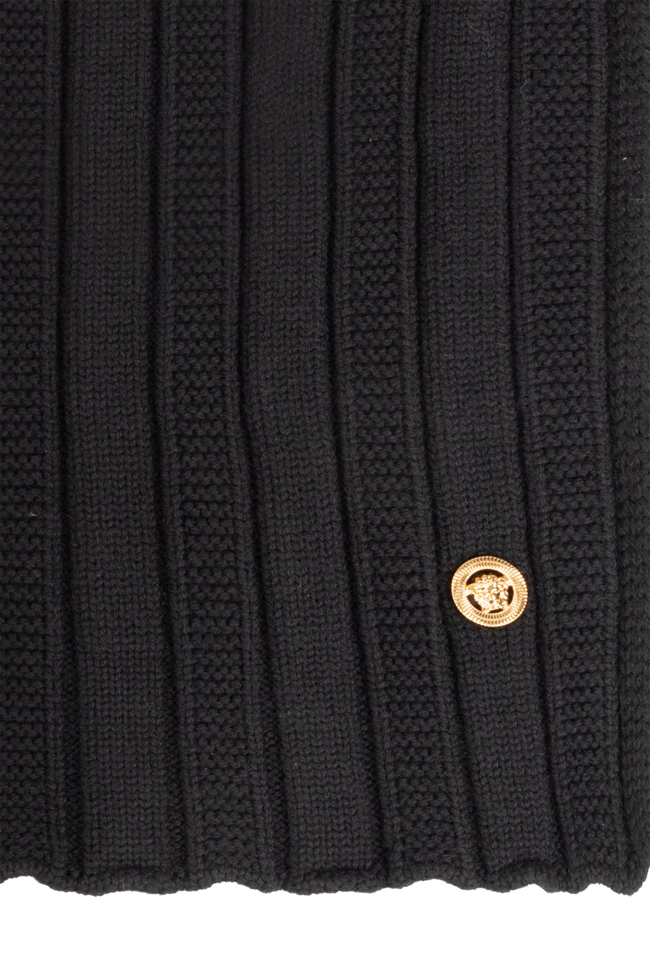 Versace Medusa-plaque Ribbed Scarf In Black